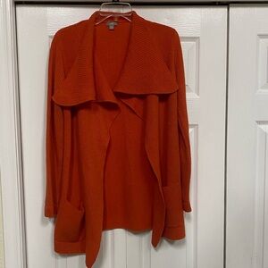 J. Jill Cashmere & Wool Blend Coral Orange Open Cardigan Sweater Size Small